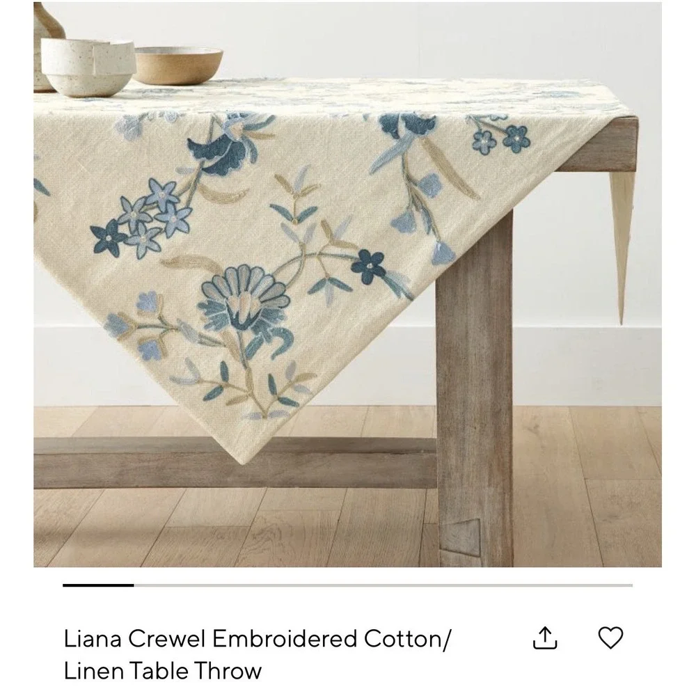 Pottery Barn Liana Crewel Embroidered Table Throw ~ 50